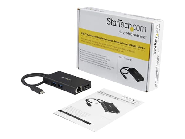 StarTech.com USB-C Multiport Adapter, USB-C Travel Docking Station with 4K HDMI, 60W Power Delivery Pass-Through, Ethernet (GbE), 2x USB-A 3.0 Hub, P