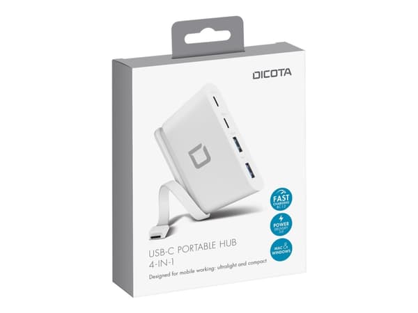 DICOTA USB-C Portable Hub 4-in-1 - Hub - 2 x USB-C + 2 x SuperSpeed USB - skrivbord