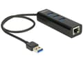 Miniatyrbild 4 av 5: DeLock USB 3.0 Hub 3 Port + 1 Port Gigabit LAN 10/100/1000 Mb/s - Hub - 3 x SuperSpeed USB 3.0 + 1 x 10/100/1000 - skrivbord