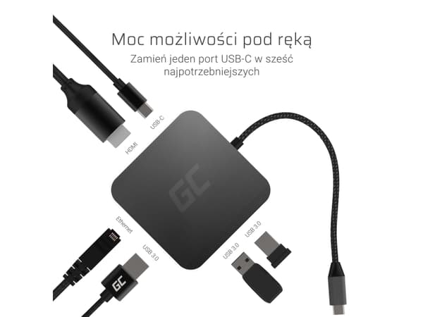Green Cell HUB2 - Dockningsstation - USB-C - HDMI - 1GbE - 87 Watt
