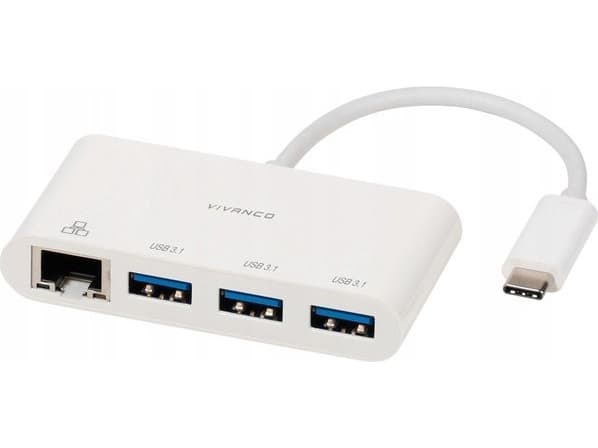 Vivanco CC UC UA3RJ45, USB 3.2 Gen 1 (3.1 Gen 1) Type-C, Vit, RJ-45, USB 3.2 Gen 1 (3.1 Gen 1) Type-A, 0,9 A, Windows 10, Windows 7, Windows 8, Windo