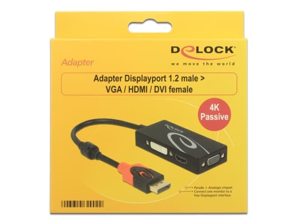 Delock - Videokonverter - DisplayPort - DVI, HDMI, VGA - svart - løsvekt