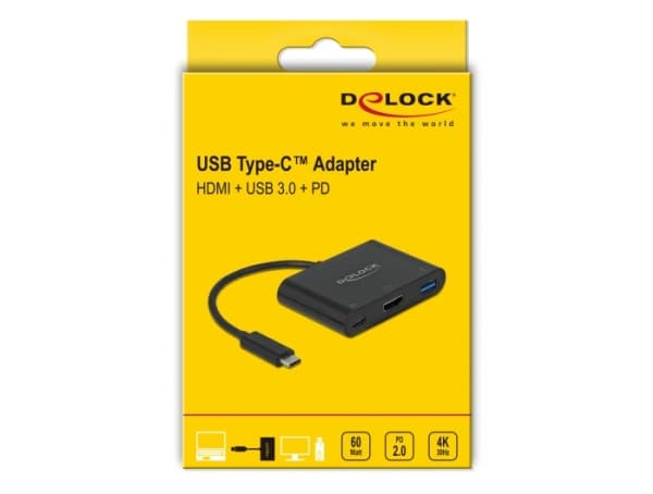 DeLOCK 64091, USB 3.2 Gen 1 (3.1 Gen 1) Type-C, 60 W, Musta, HDMI, USB 3.2 Gen 1 (3.1 Gen 1) Type-A, USB 3.2 Gen 1 (3.1 Gen 1) Type-C, Muovi, Kiina