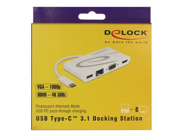 DeLOCK 87731, USB 3.2 Gen 1 (3.1 Gen 1) Type-C, Harmaa, Valkoinen, HDMI, RJ-45, USB 3.2 Gen 1 (3.1 Gen 1) Type-A, USB 3.2 Gen 1 (3.1 Gen 1) Type-C, V