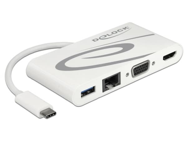 DeLOCK 87731, USB 3.2 Gen 1 (3.1 Gen 1) Type-C, Harmaa, Valkoinen, HDMI, RJ-45, USB 3.2 Gen 1 (3.1 Gen 1) Type-A, USB 3.2 Gen 1 (3.1 Gen 1) Type-C, V