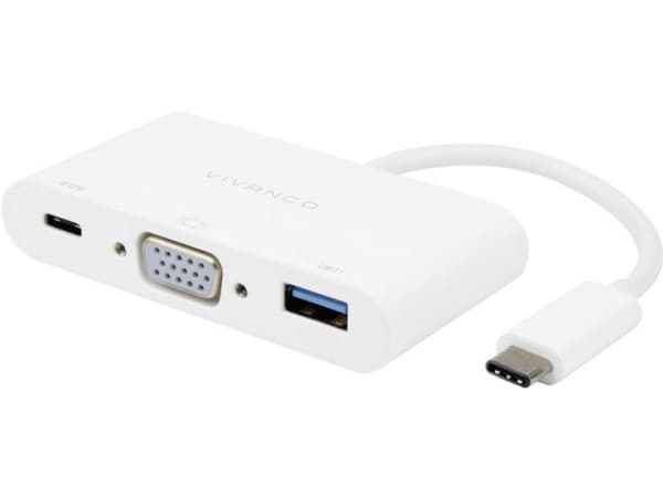 Vivanco CC UC UACVGA, Langallinen, USB 3.2 Gen 1 (3.1 Gen 1) Type-C, 60 W, Valkoinen, 5 Gbit/s, 60 Hz