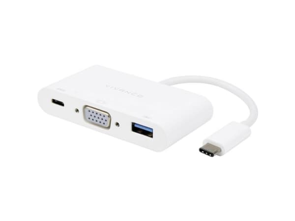 Vivanco CC UC UACVGA, Langallinen, USB 3.2 Gen 1 (3.1 Gen 1) Type-C, 60 W, Valkoinen, 5 Gbit/s, 60 Hz