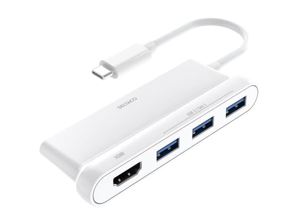 Deltaco USBC-HUB102, USB 2.0 Type-C, Valkoinen, USB 3.2 Gen 1 (3.1 Gen 1) Type-C, USB, 98 mm, 35 mm