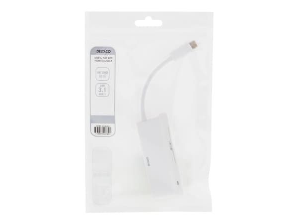 Deltaco USBC-HUB102, USB 2.0 Type-C, Valkoinen, USB 3.2 Gen 1 (3.1 Gen 1) Type-C, USB, 98 mm, 35 mm