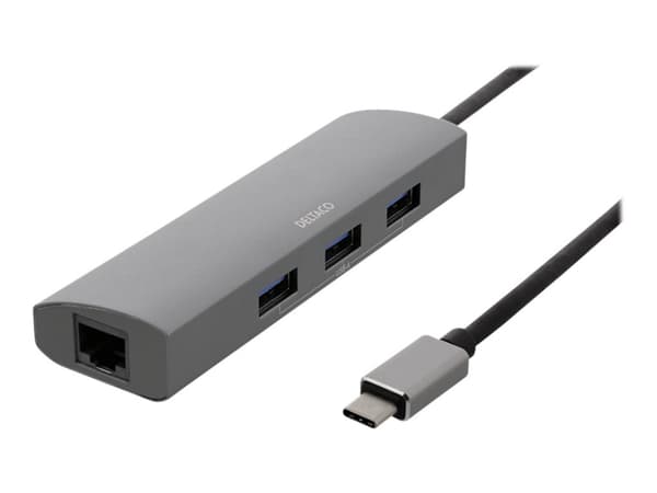 DELTACO USBC-1294 - Keskitin - 3 x SuperSpeed USB 3.0 + 1 x 10/100/1000 - pöytätietokoneet