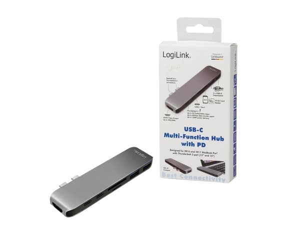 LogiLink UA0302, USB 3.2 Gen 1 (3.1 Gen 1) Type-C, Gjuten aluminium, Svart, MicroSD (TransFlash), SD, HDMI, Thunderbolt 3, USB 3.2 Gen 1 (3.1 Gen 1)