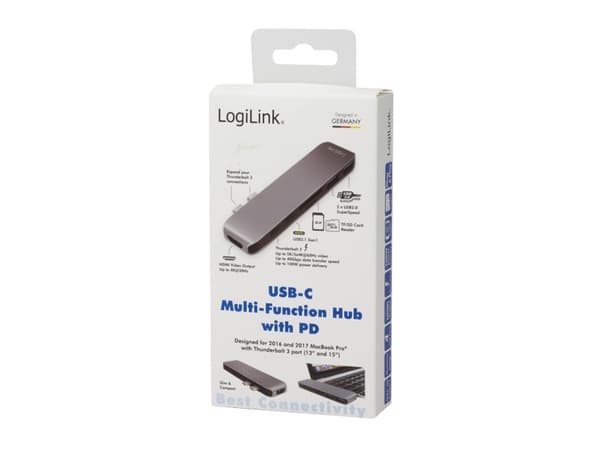 LogiLink UA0302, USB 3.2 Gen 1 (3.1 Gen 1) Type-C, Gjuten aluminium, Svart, MicroSD (TransFlash), SD, HDMI, Thunderbolt 3, USB 3.2 Gen 1 (3.1 Gen 1)