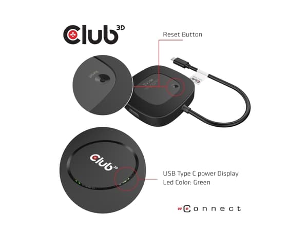 CLUB3D USB TYPE C 3.2 GEN1 MULTISTREAM TRANSPORT MST HUB DISPLAY PORT 1.4 TRIPLE MONITOR, DisplayPort male, Displayport female, 0,13 m, Musta