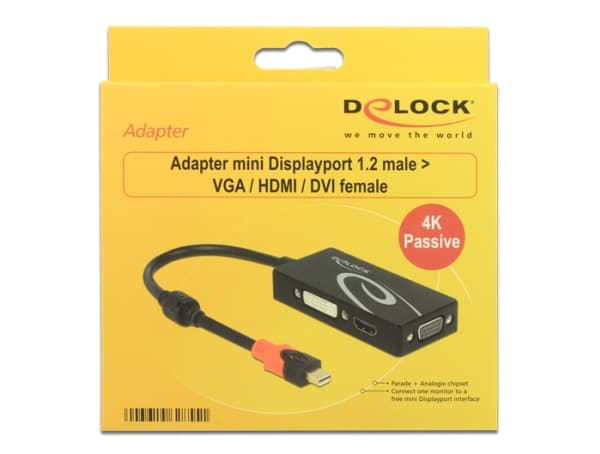 Delock - Videokonverter - DisplayPort - DVI, HDMI, VGA - svart - løsvekt