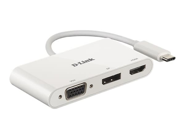 D-Link DUB-V310 - Video adapter - 24 pin USB-C hann til HD-15 (VGA), HDMI, DisplayPort hunn - 11 cm - 4K-støtte