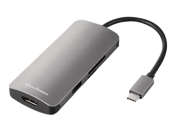 Sharkoon USB 3.0 Type C Multiport Adapter, USB 3.2 Gen 1 (3.1 Gen 1) Type-C, Harmaa, MMC, SD, HDMI, USB 3.2 Gen 1 (3.1 Gen 1) Type-A, USB 3.2 Gen 1 (