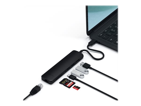 Satechi USB-C Slim Multi-Port with Ethernet Adapter - Telakointiasema - USB-C - HDMI - GigE