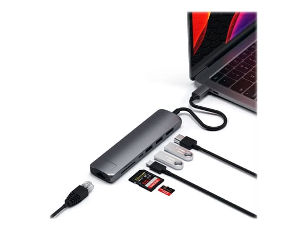 Satechi USB-C Slim Multi-Port with Ethernet Adapter - Dockningsstation - USB-C - HDMI - GigE
