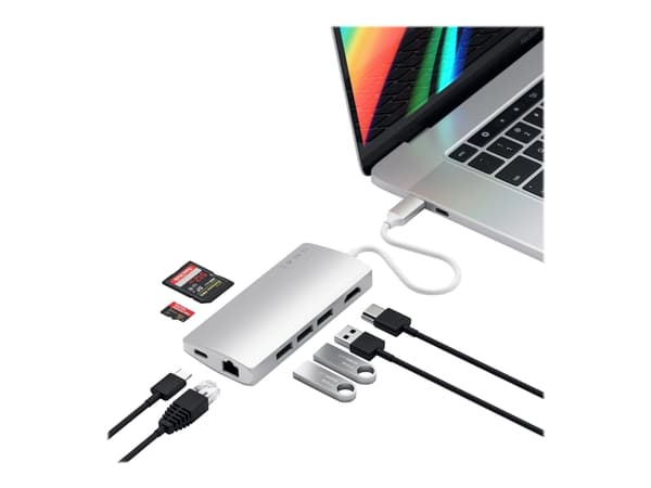 Satechi ST-TCMA2S, USB 3.2 Gen 1 (3.1 Gen 1) Type-C, HDMI, RJ-45, USB 3.2 Gen 1 (3.1 Gen 1) Type-C, MicroSD (TransFlash), SD, 5000 Mbit/s, 3840 x 216