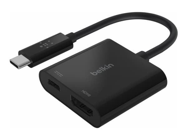 Belkin USB-C to HDMI + Charge Adapter - Videokort - 24 pin USB-C hane till HDMI, USB-C (enbart ström) hona - svart - stöd för 4K, USB Power Delivery