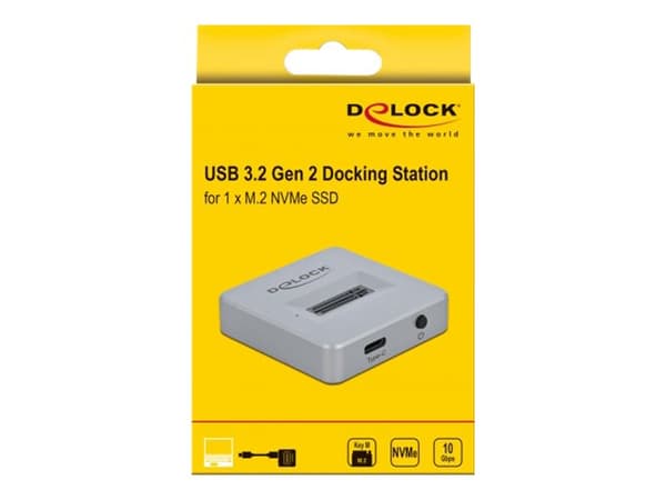 Delock M.2 Docking Station - Grensesnittsadapter - M.2 NVMe Card - USB 3.2 (Gen 2) - sølv