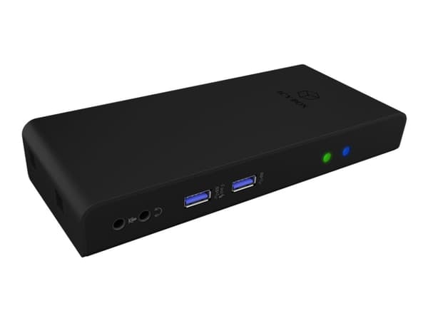 ICY BOX IB-DK2251AC, Langallinen, USB 3.2 Gen 2 (3.1 Gen 2) Type-A, 3,5 mm, 10,100,1000 Mbit/s, Musta, 5 Gbit/s