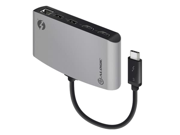 ALOGIC TB3D2DPBL-SGR, Thunderbolt 3, DisplayPort, RJ-45, USB 3.2 Gen 1 (3.1 Gen 1), Musta, Harmaa, Windows 10, Mac OS X 10.12 Sierra, Mac OS X 10.13