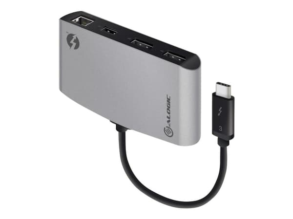 ALOGIC TB3D2DPBL-SGR, Thunderbolt 3, DisplayPort, RJ-45, USB 3.2 Gen 1 (3.1 Gen 1), Musta, Harmaa, Windows 10, Mac OS X 10.12 Sierra, Mac OS X 10.13 musta, Harmaa