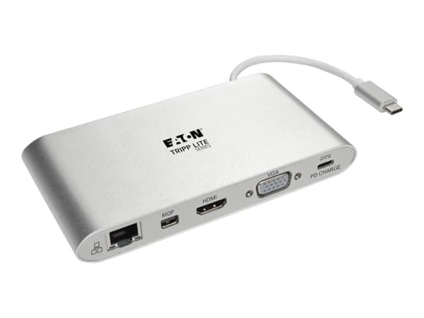 Tripp Lite USB C Docking Station 4K USB Hub USB 3.1 Gen 1 w/ USB-A, HDMI, VGA, mDP, Gigabit Ethernet, muistikortti, 3,5 mm &amp; USB-C Charge 4K @ 30