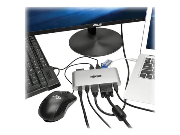 Tripp Lite USB C Docking Station 4K USB Hub USB 3.1 Gen 1 w/ USB-A, HDMI, VGA, mDP, Gigabit Ethernet, muistikortti, 3,5 mm &amp; USB-C Charge 4K @ 30