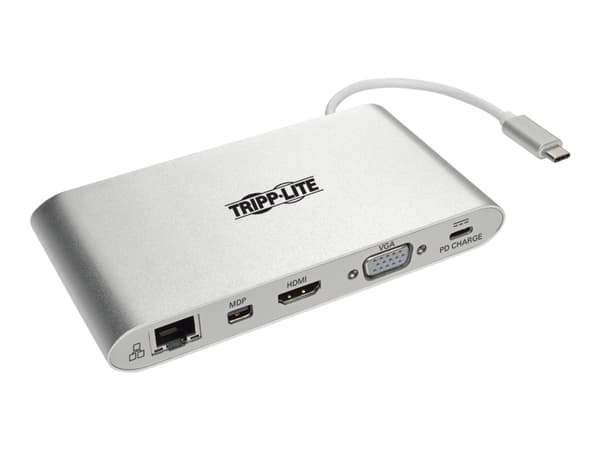 Tripp Lite USB C Docking Station 4K USB Hub USB 3.1 Gen 1 w/ USB-A, HDMI, VGA, mDP, Gigabit Ethernet, muistikortti, 3,5 mm &amp; USB-C Charge 4K @ 30