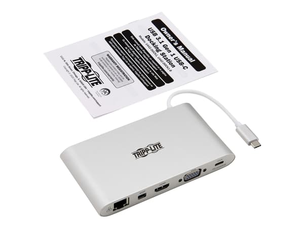 Tripp Lite USB C Docking Station 4K USB Hub USB 3.1 Gen 1 w/ USB-A, HDMI, VGA, mDP, Gigabit Ethernet, muistikortti, 3,5 mm &amp; USB-C Charge 4K @ 30