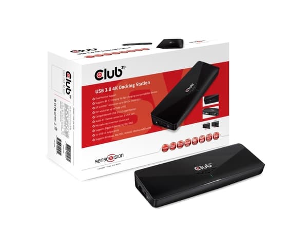 CLUB3D CSV-3103D The Club 3D Universal USB 3.1 Gen 1 UHD 4K Docking station, Langallinen, USB 3.2 Gen 1 (3.1 Gen 1) Type-A, 1.4a, USB, 10,100,1000 Mb