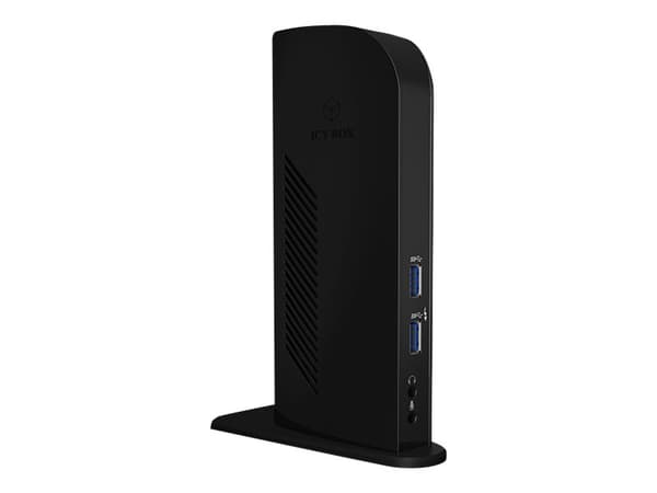 ICY BOX IB-DK2242AC, Langallinen, USB 3.2 Gen 1 (3.1 Gen 1) Type-A, 3,5 mm, 10,100,1000 Mbit/s, Musta, 5000 Gbit/s