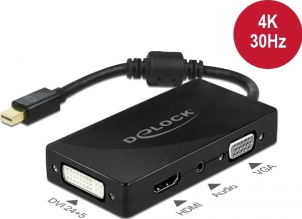 Delock - Videokort - Mini DisplayPort hane till HD-15 (VGA), mini-phone stereo 3.5 mm, DVI-I, HDMI, mikro-USB typ B hona - 15 cm - svart - passiv omv
