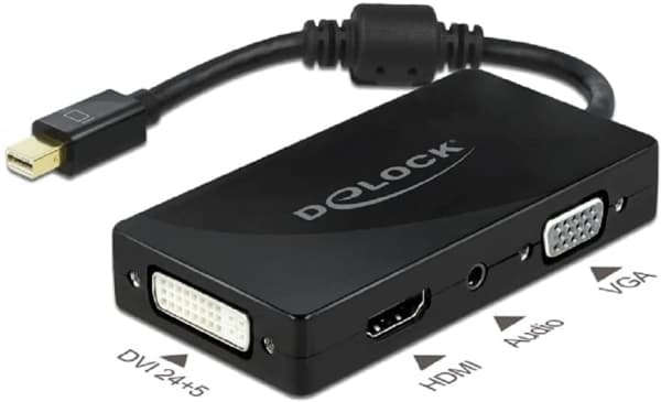 Delock - Videokort - Mini DisplayPort hane till HD-15 (VGA), mini-phone stereo 3.5 mm, DVI-I, HDMI, mikro-USB typ B hona - 15 cm - svart - passiv omv