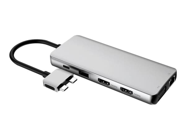eSTUFF Dual USB-C Dock - Telakointiasema - USB-C 3.2 Gen 1 - VGA, HDMI - GigE - Apple Mac mini (Lähetetty 2018, Tidligt 2020); MacBook Pro
