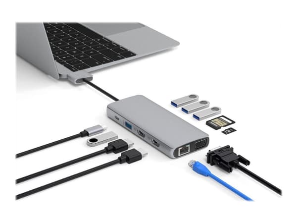 eSTUFF Dual USB-C Dock - Telakointiasema - USB-C 3.2 Gen 1 - VGA, HDMI - GigE - Apple Mac mini (Lähetetty 2018, Tidligt 2020); MacBook Pro