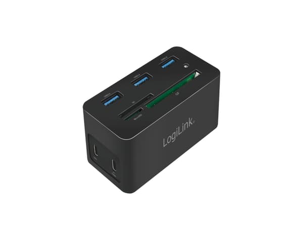 LogiLink UA0370, Ledningsført, USB 3.2 Gen 1 (3.1 Gen 1) Type-C, 60 W, 10,100,1000 Mbit/s, Sort, Kompakt flash (CF), MicroSD (TransFlash), SD