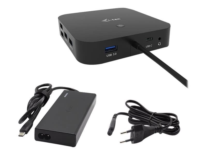 i-Tec USB-C Dual Display Docking Station with Power Delivery - Dokkingstasjon - USB-C / Thunderbolt 3 - 2 x DP - GigE - med i-Tec Universal Charger 7