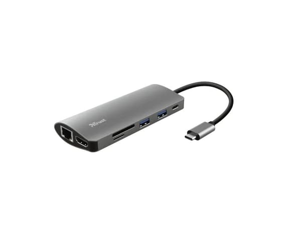 Trust Dalyx 7-in-1 USB-C Multiport Adapter - Dockningsstation - USB-C 3.2 - HDMI - 1GbE Gjuten aluminium
