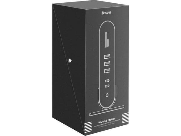 Baseus CAHUB-DG0G, USB 3.2 Gen 1 (3.1 Gen 1) Type-C, 100 W, Musta, Harmaa, MicroSD (TransFlash), SD, 3.5mm, HDMI, RJ-45, USB 2.0, USB 3.2 Gen 1 (3.1