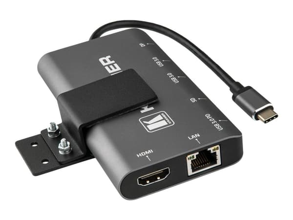 Kramer Electronics KDock-3, Langallinen, USB 3.2 Gen 1 (3.1 Gen 1) Type-C, 100 W, 10,100,1000 Mbit/s, Musta, Hopea, SD