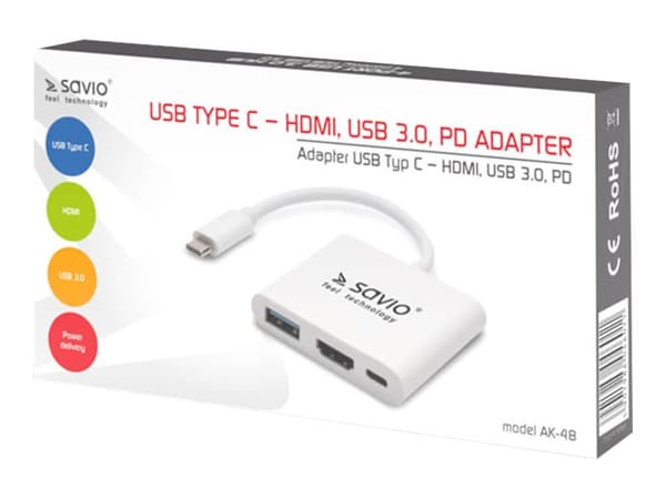 SAVIO AK-48 - Telakointiasema - USB-C - HDMI