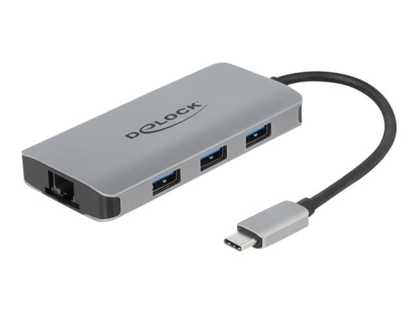 Delock USB 3.2 Gen 1 Hub with 4 Ports and Gigabit LAN and PD - Hubb - 4 x USB 3.2 Gen 1 + 1 x 10/100/1000 - skrivbordsmodell
