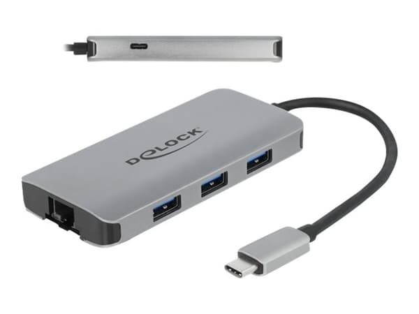 Delock USB 3.2 Gen 1 Hub with 4 Ports and Gigabit LAN and PD - Hubb - 4 x USB 3.2 Gen 1 + 1 x 10/100/1000 - skrivbordsmodell