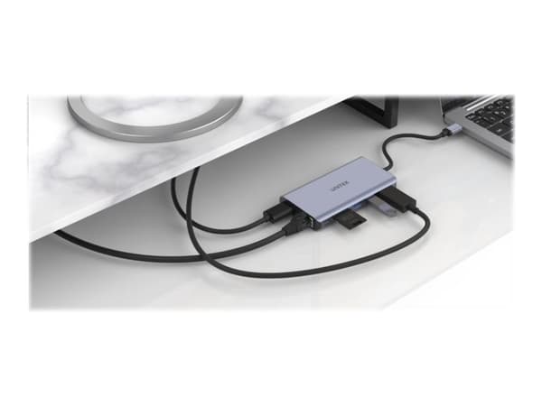 Unitek uHUB S7+ 7-in-1 USB-C Ethernet Hub with MST Dual Monitor, 100W Power Delivery and Card Reader - Dockningsstation - USB-C - HDMI, DP - 1GbE