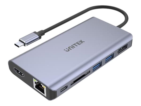 Unitek uHUB S7+ 7-in-1 USB-C Ethernet Hub with MST Dual Monitor, 100W Power Delivery and Card Reader - Dockningsstation - USB-C - HDMI, DP - 1GbE