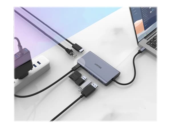 Unitek uHUB S7+ 7-in-1 USB-C Ethernet Hub with MST Dual Monitor, 100W Power Delivery and Card Reader - Dockningsstation - USB-C - HDMI, DP - 1GbE