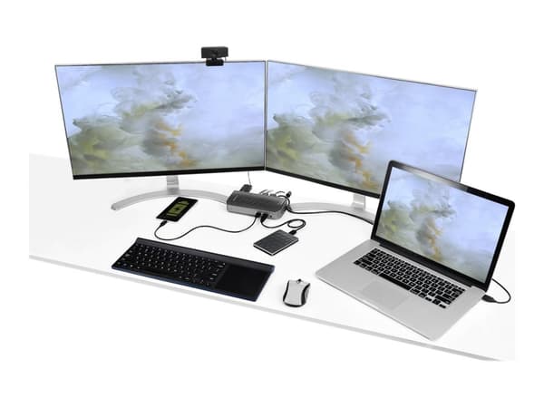 StarTech.com USB-C USB-A telakka, hybridi Universal USB 3.0 telakointiasema USB-C tai USB-A kannettavalle tietokoneelle, kaksoismonitorille 4K 60Hz H